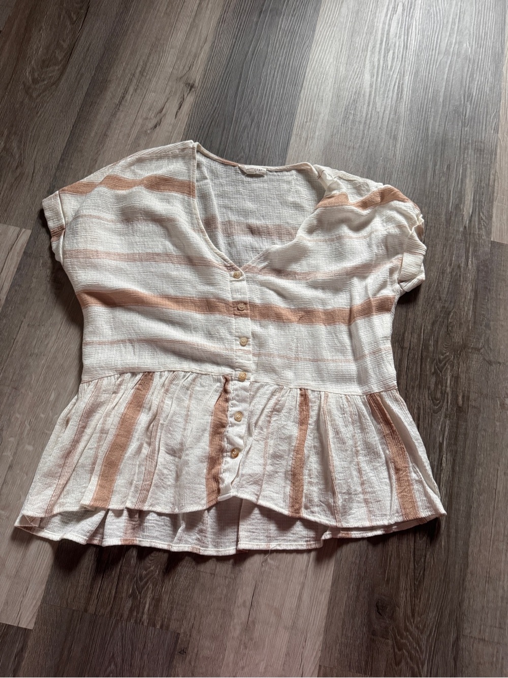 Blu Pepper Cream and Peach Striped Button Peplum Top